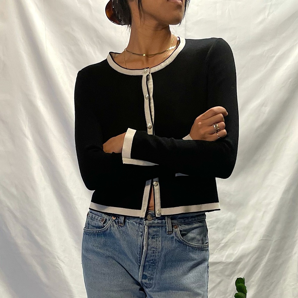 Black White Knit Cardigan, Small